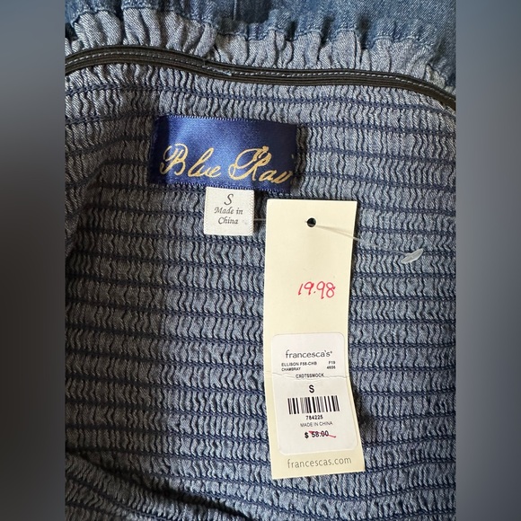 Denim Off The Shoulder Smocked Wide Leg Jumpsuit - Picture 4 of 5